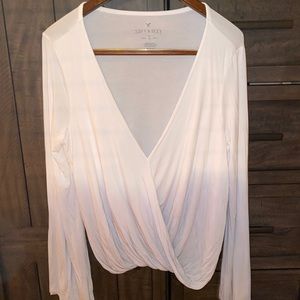 Ombré long sleeve deep v-neck top